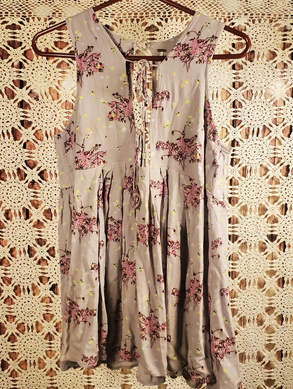 Free People Lavender Floral Lace-Up Mini Dress
